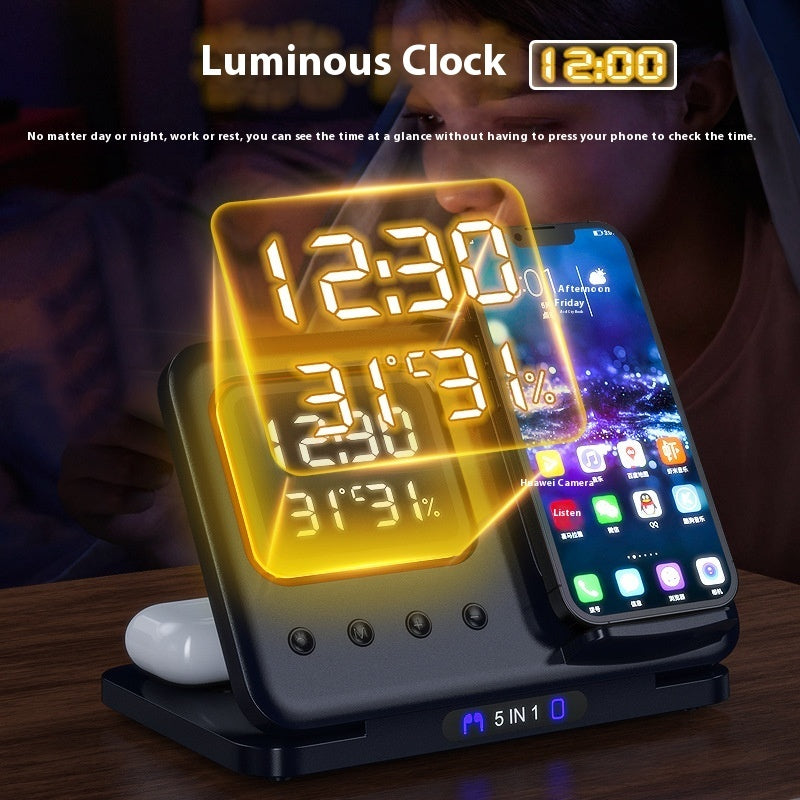 Wireless Chargers Stand /5 In1 /LED Digital /Alarm Clock /Fast Charging /Dock Station