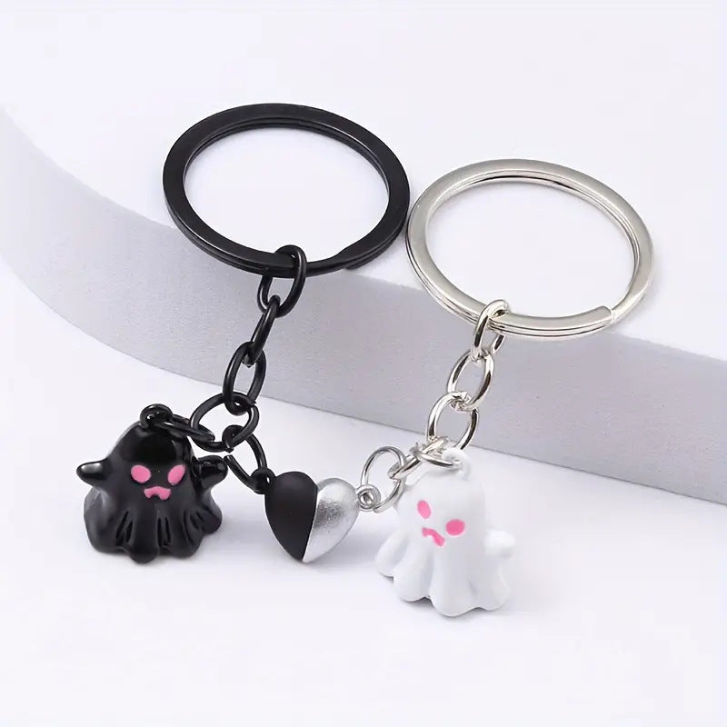 Unique Bag Hanging Halloween Ghost Keychain- Couple Magnetic Ghost Pendant