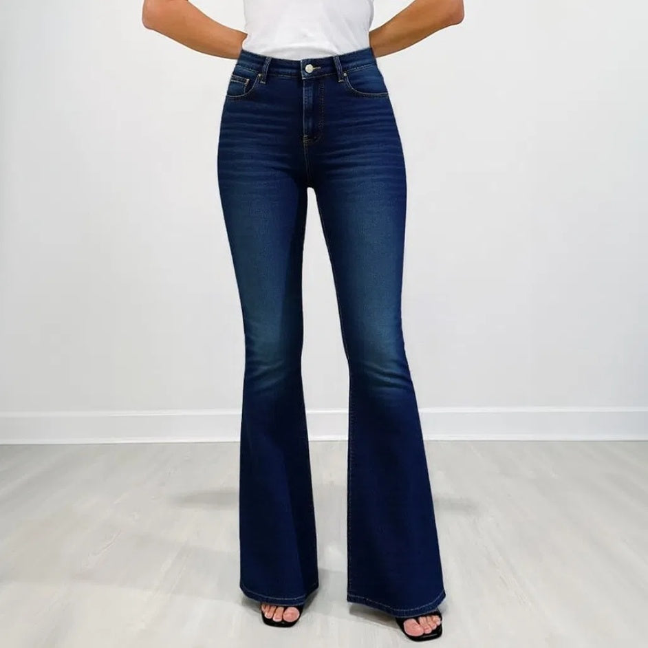 High-Waisted Dark Jeans - Denim Pants