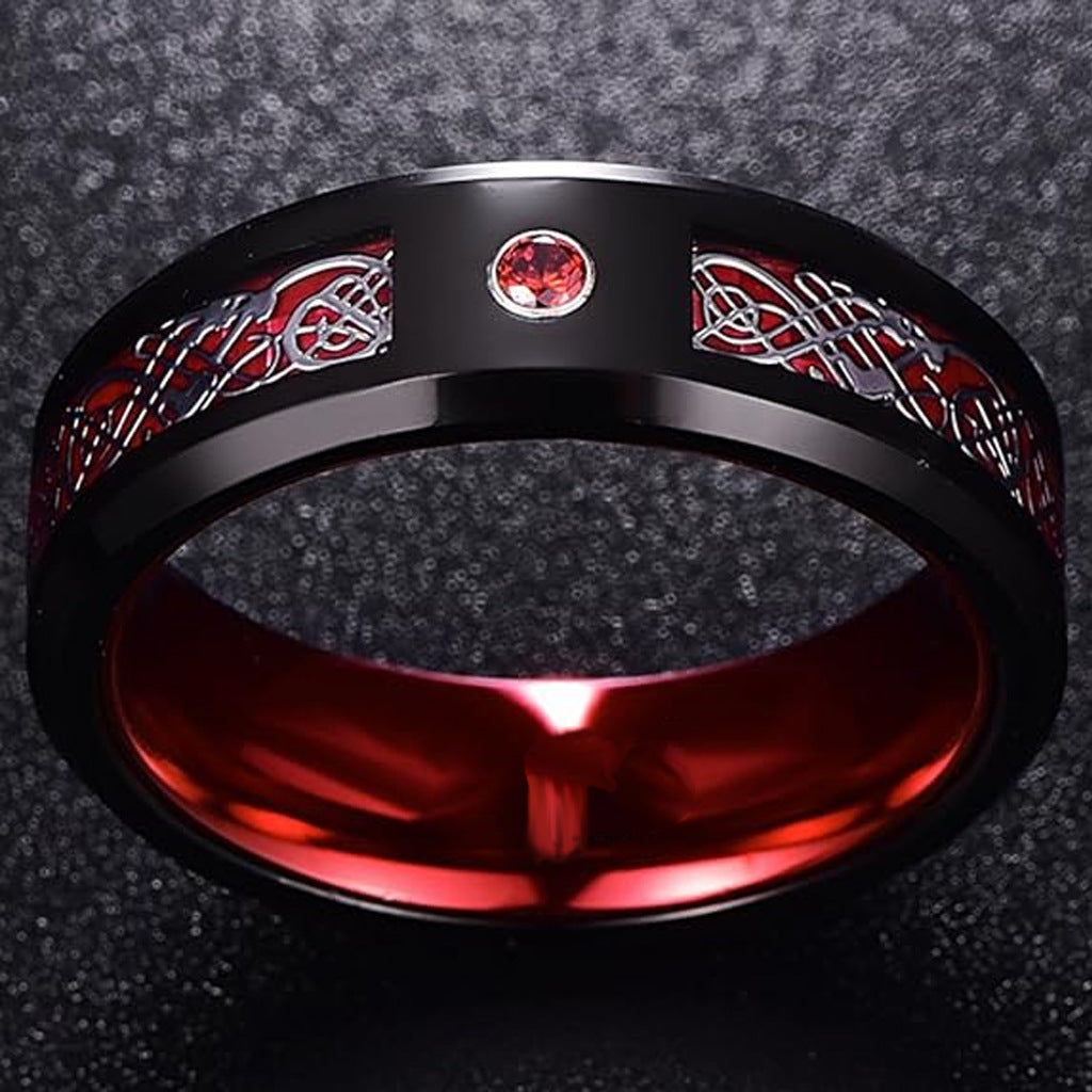 Stainless Steel Ring With Diamond Dragon Pattern