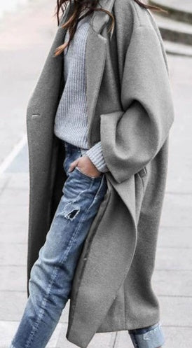 Women's New Long Sleeved Large Woolen Overcoat