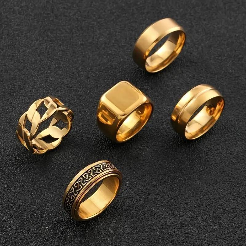 Stainless Steel Ring /Five-piece Set Rotatable /Decompression Ring