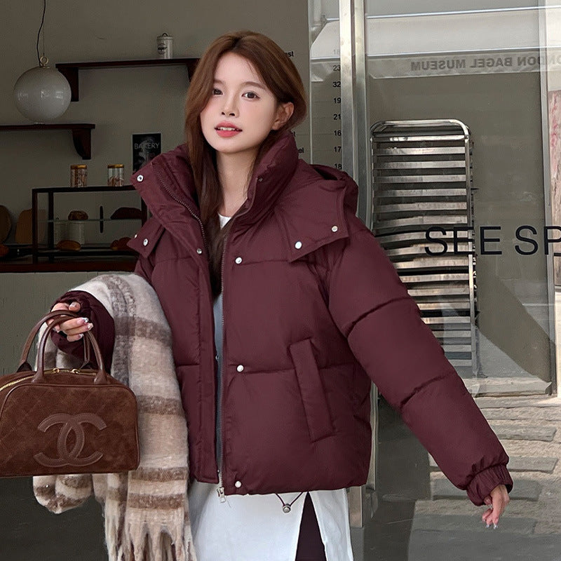 Women's Puffy Hooded -Short Cotton Jacket ,Short Coat