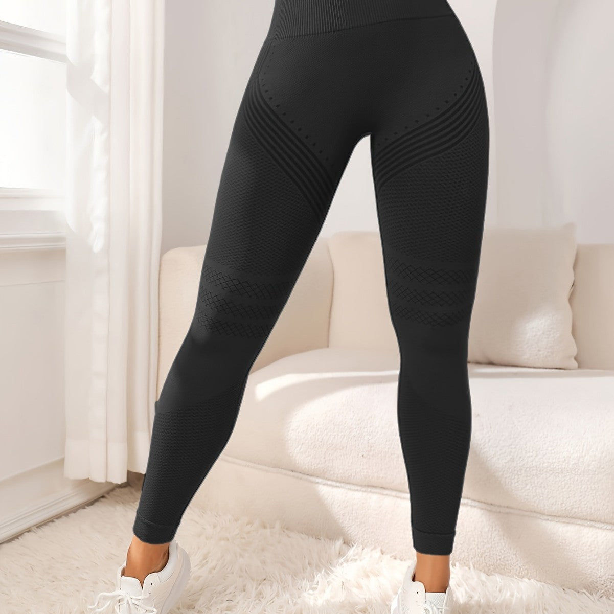 Women's Solid Color Casual High Waist Stretch/ Fitness Yoga Striped Trousers