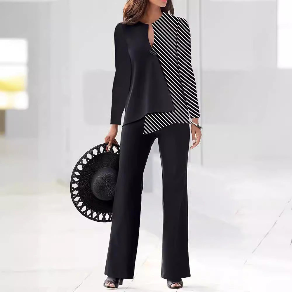 Fashionable Set-Casual Contrasting Loose Pants