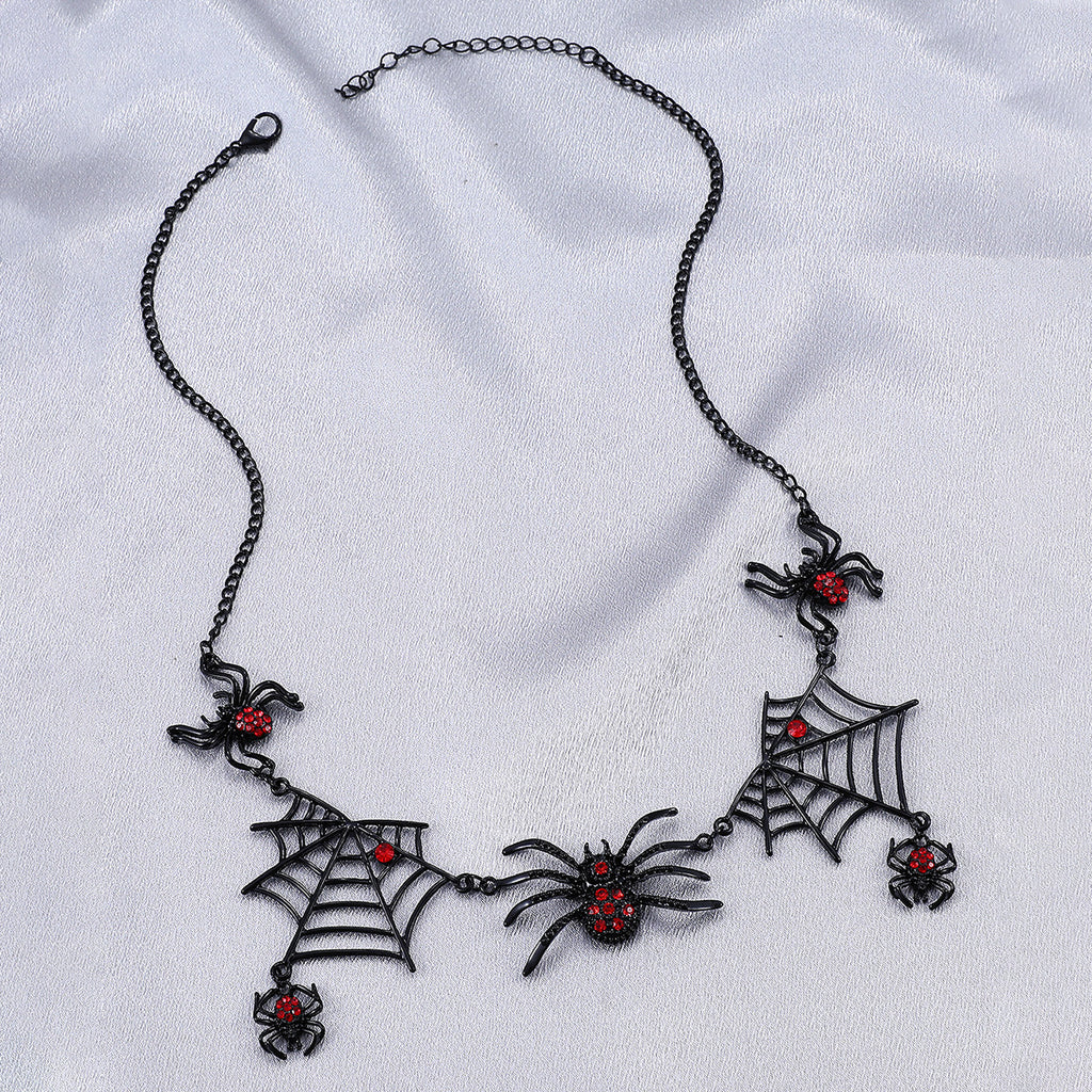 Halloween Spider And Spider Web Necklace -Fashion Jewelry Accessories