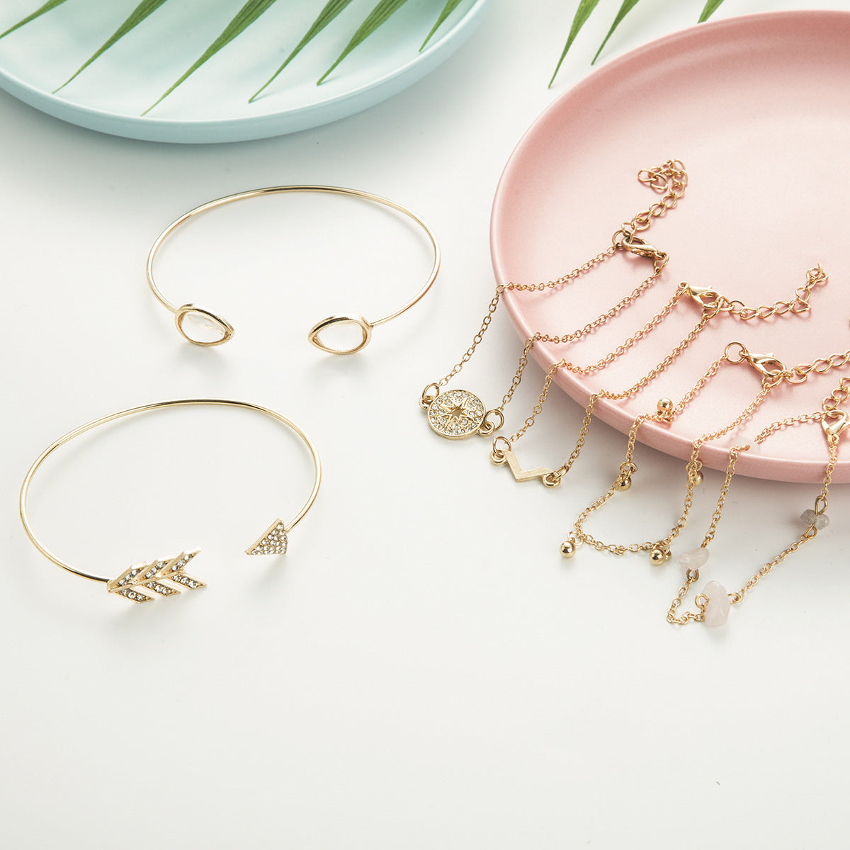 Broken Turquoise V-shaped Bracelet Six-piece Set