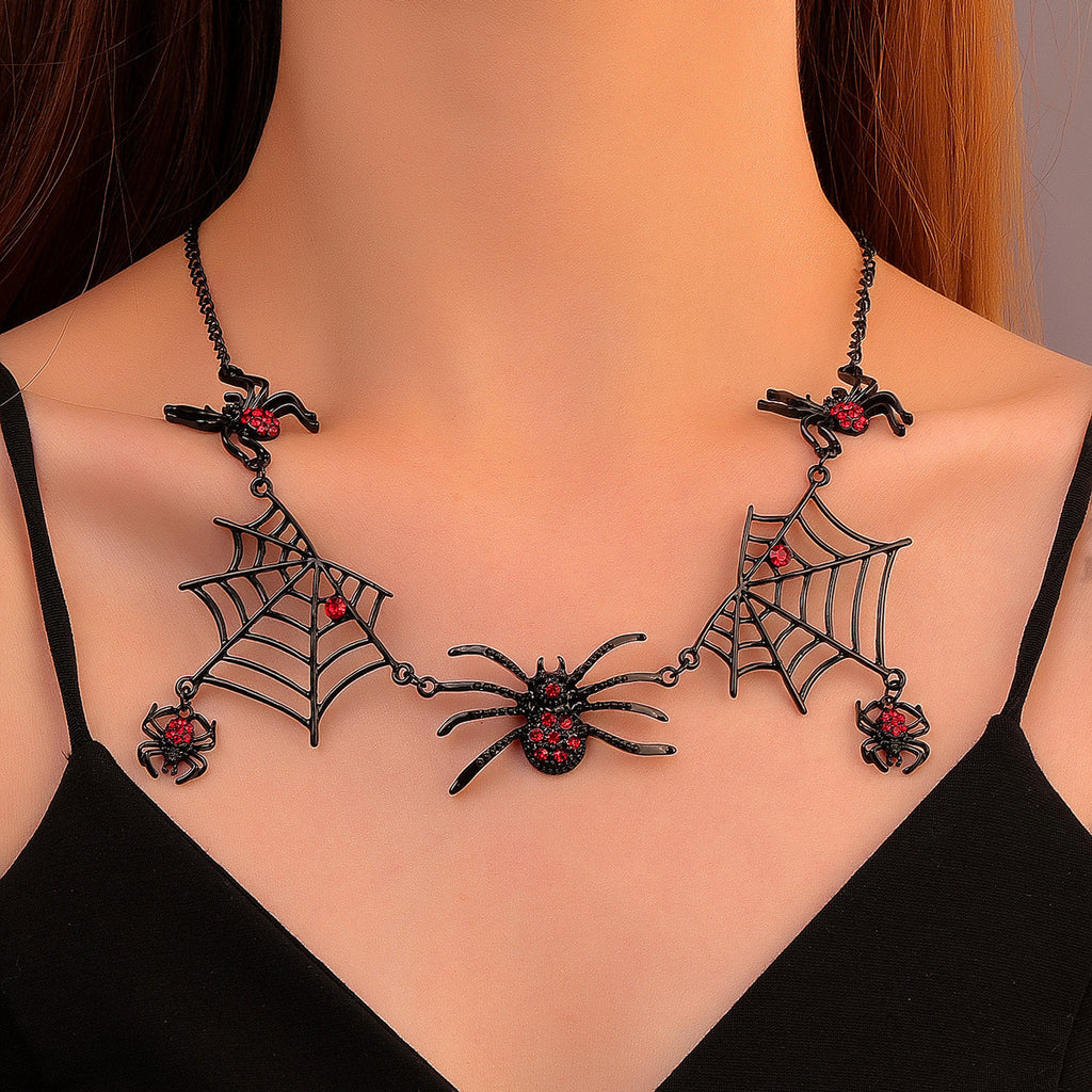 Halloween Spider And Spider Web Necklace -Fashion Jewelry Accessories