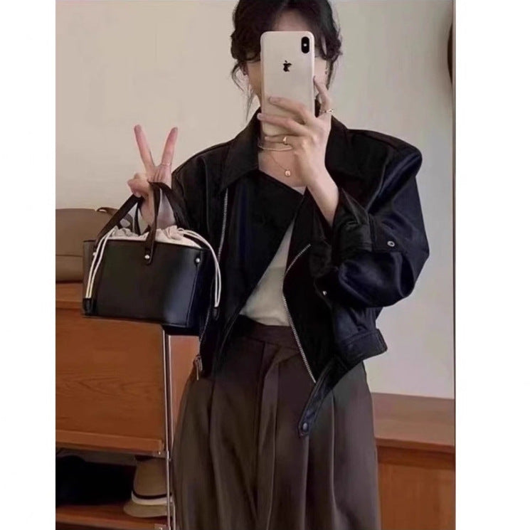 Women's Long-sleeved Leather Coat Jacket