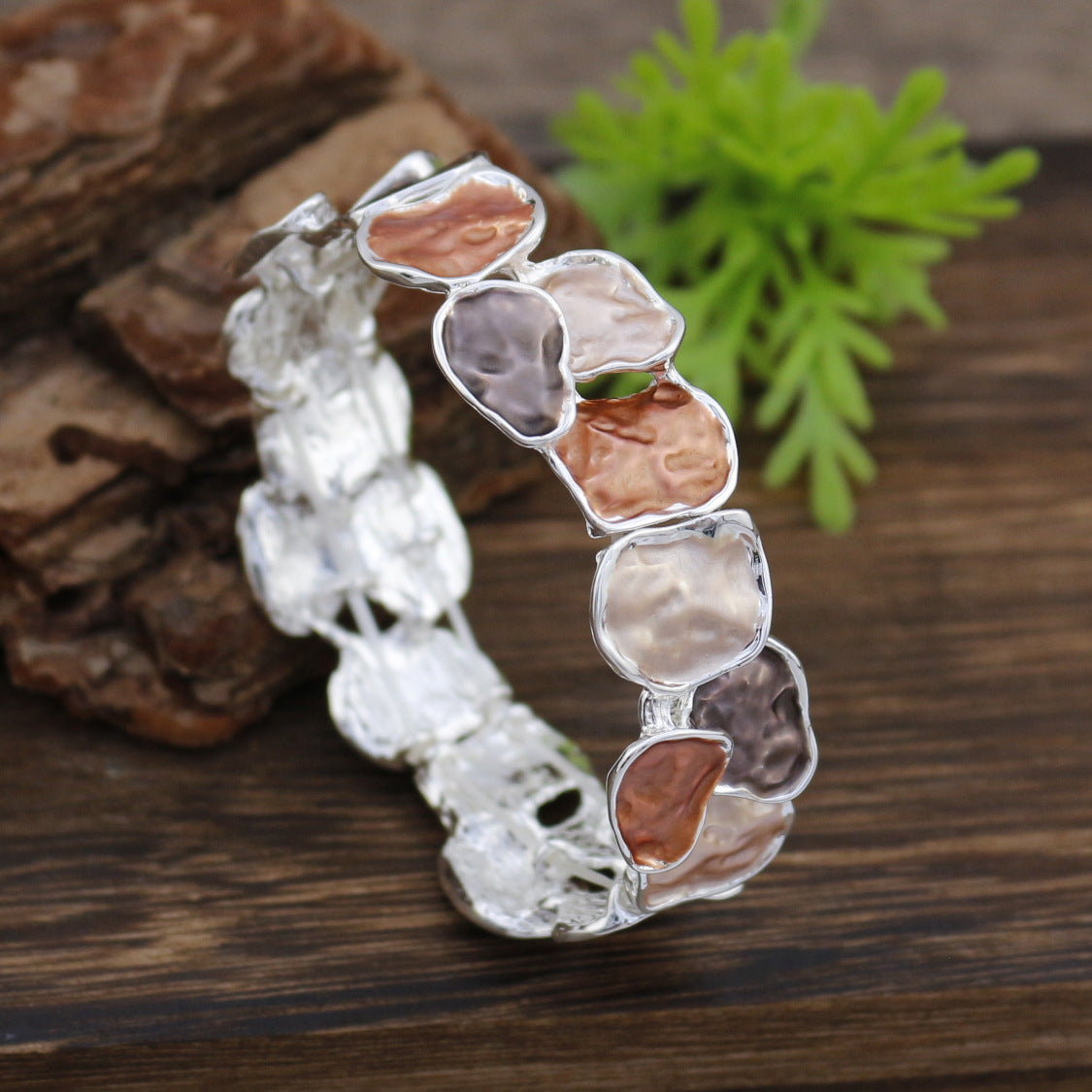 Enamel Square Geometric Stretch Bracelet
