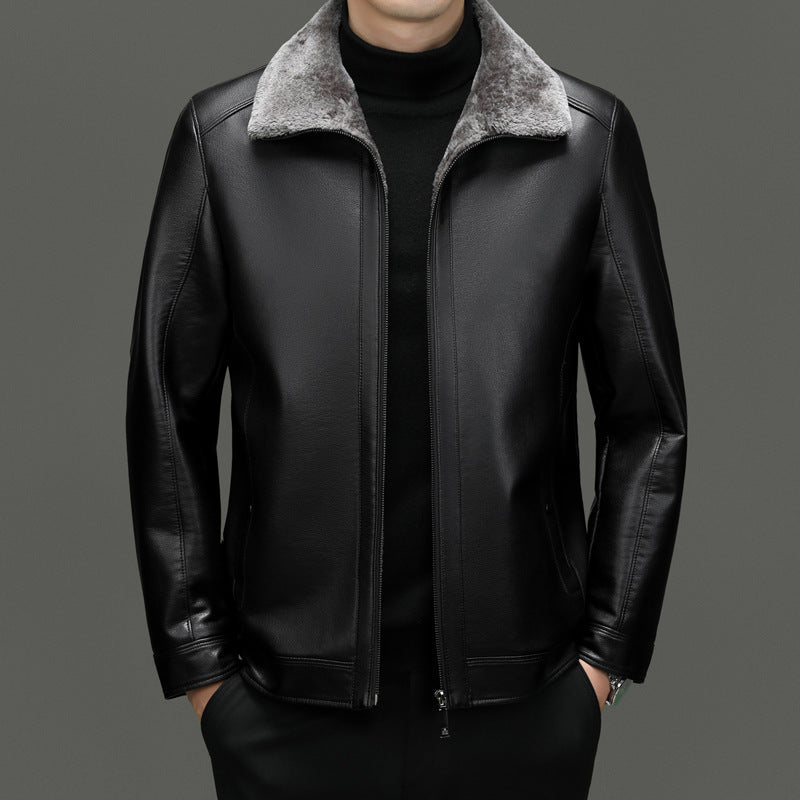 Suede Winter One-piece Fur Men's Sheep Lapel  Coat