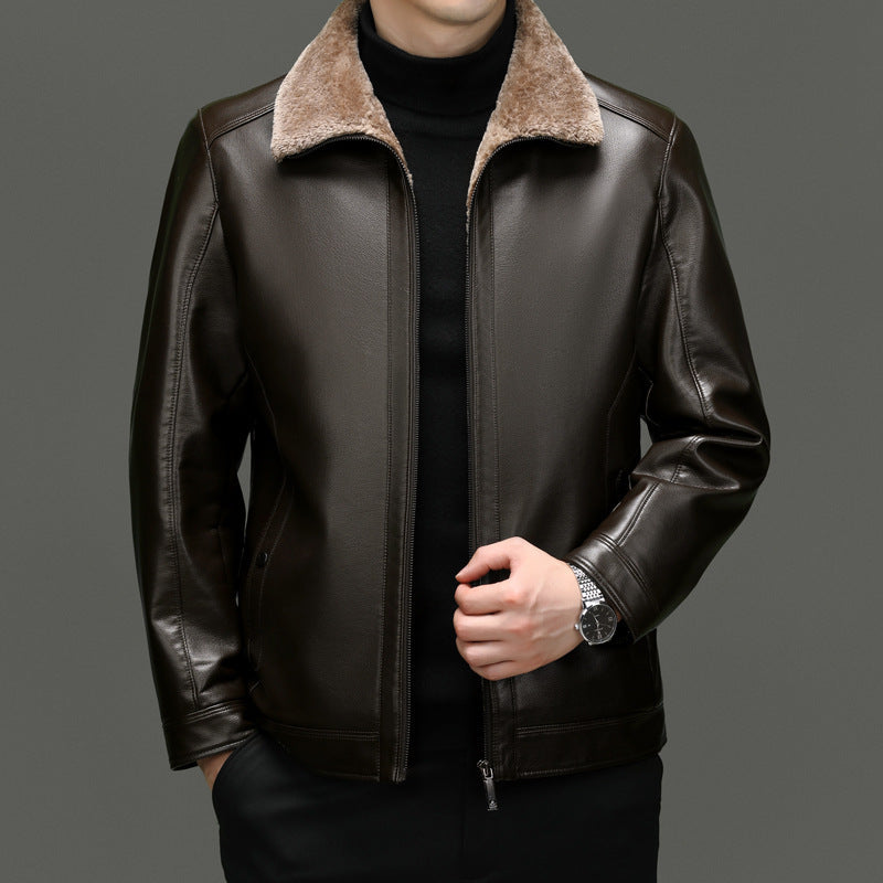 Suede Winter One-piece Fur Men's Sheep Lapel  Coat