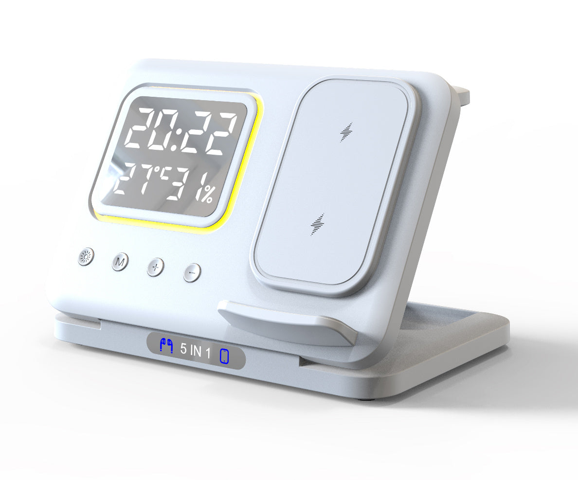 Wireless Chargers Stand /5 In1 /LED Digital /Alarm Clock /Fast Charging /Dock Station