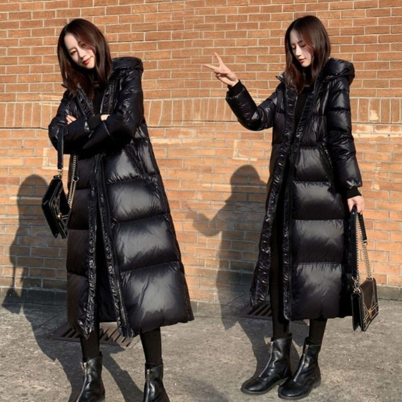 Black Down Feather Cotton Clothing Long Glossy