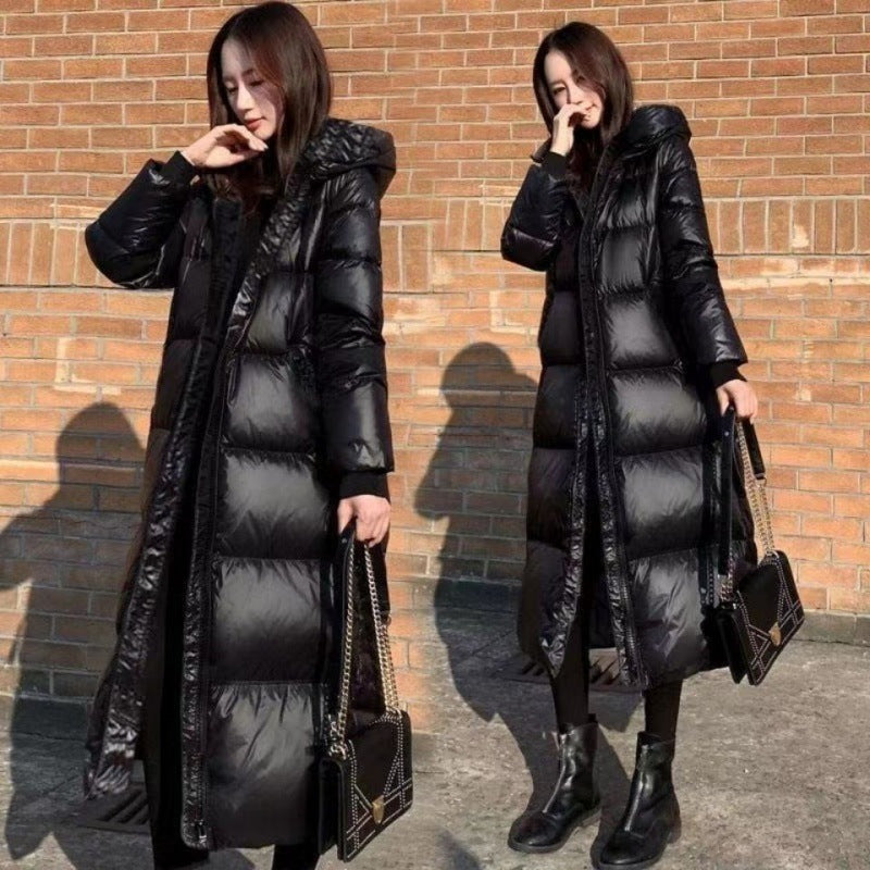 Black Down Feather Cotton Clothing Long Glossy
