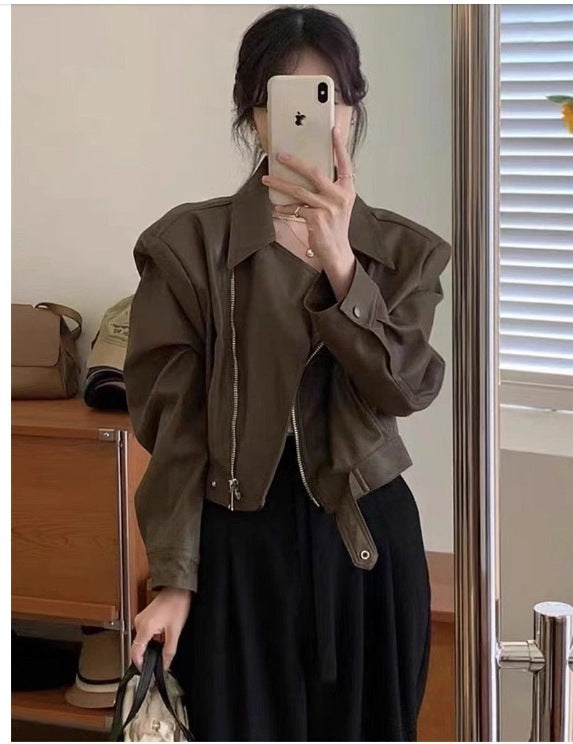 Women's Long-sleeved Leather Coat Jacket