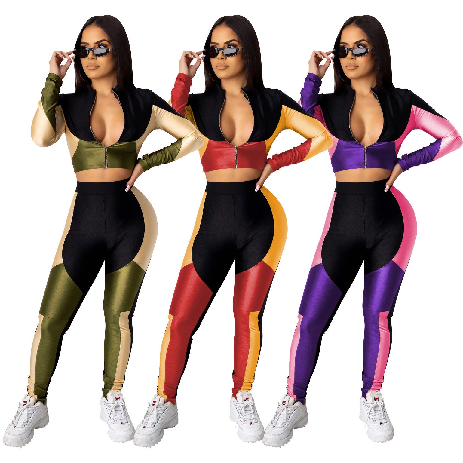 Women's Three-color /Long-sleeved Sports /Two-piece Suit