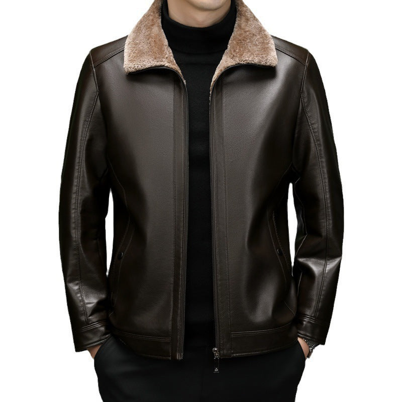 Suede Winter One-piece Fur Men's Sheep Lapel  Coat