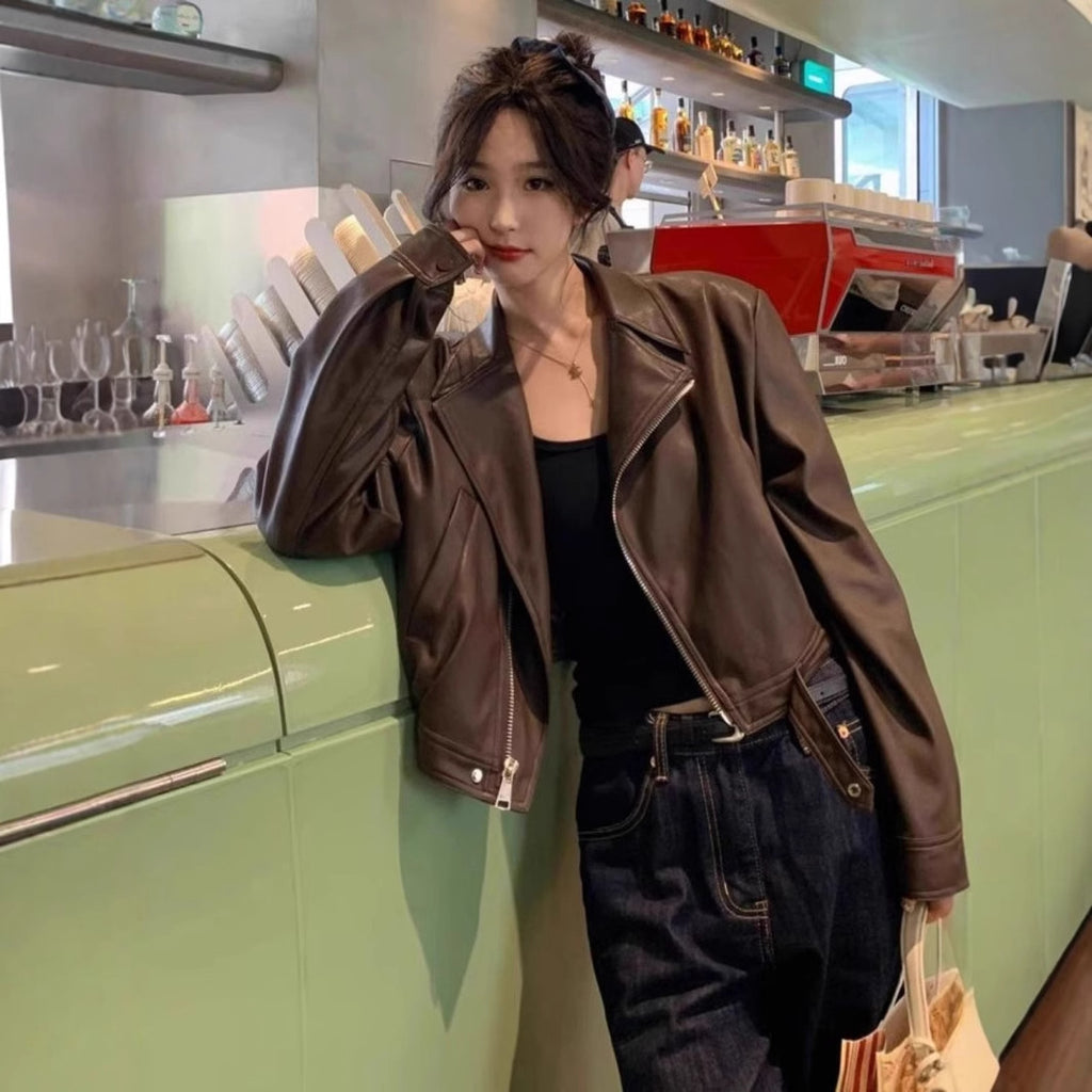 Women's Long-sleeved Leather Coat Jacket