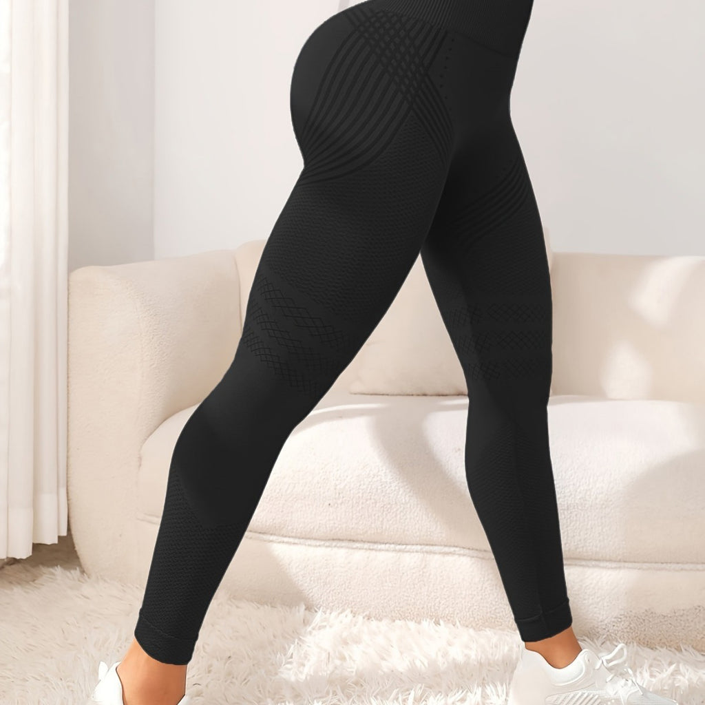 Women's Solid Color Casual High Waist Stretch/ Fitness Yoga Striped Trousers