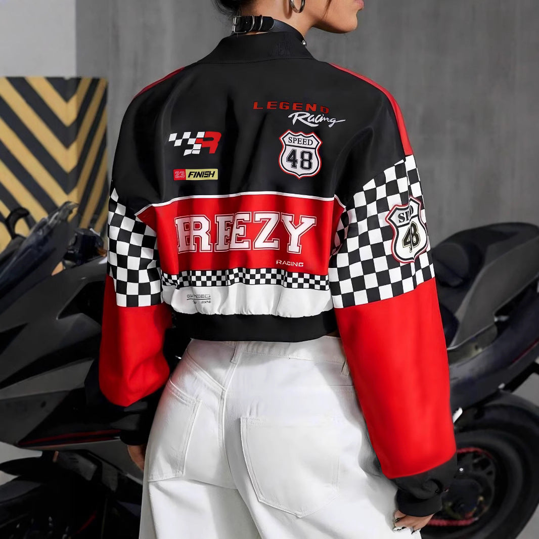 Women's Loose Fashion /Short Letters -Casual Zipper Jacket Coat