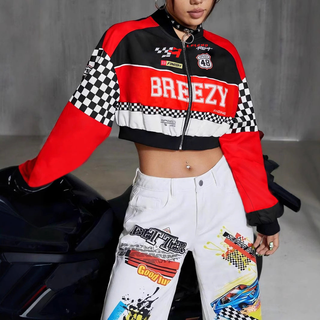 Women's Loose Fashion /Short Letters -Casual Zipper Jacket Coat