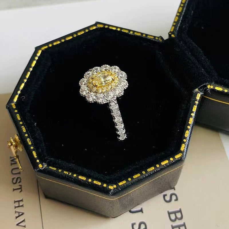 Sterling Silver Oval Diamond /Chic -Fashion -Yellow Diamond Ring All-matching