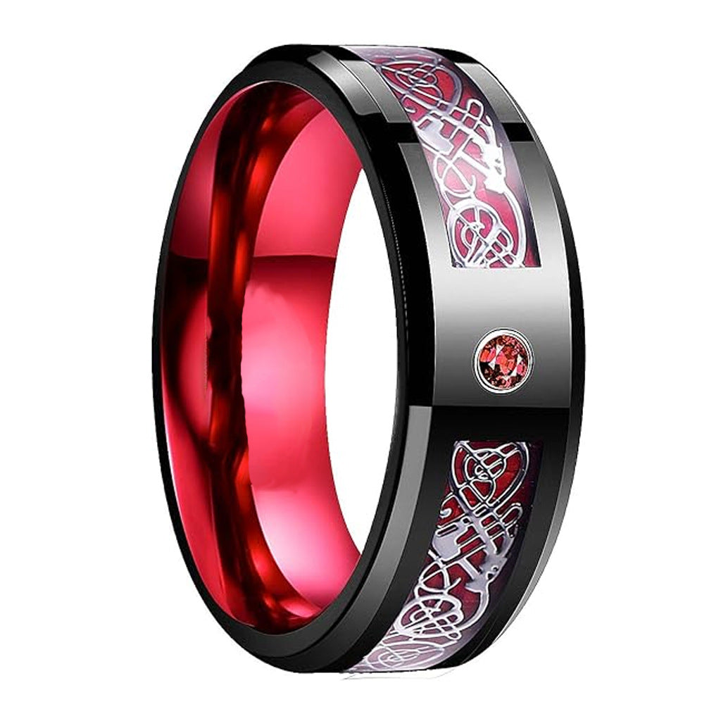 Stainless Steel Ring With Diamond Dragon Pattern