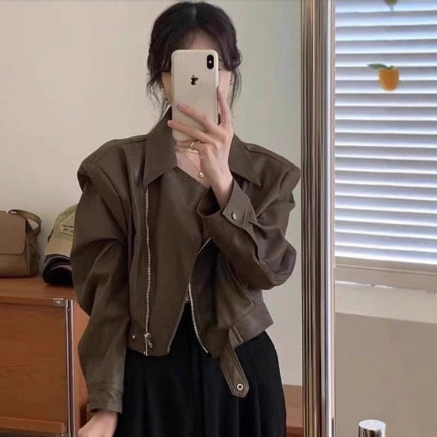 Women's Long-sleeved Leather Coat Jacket