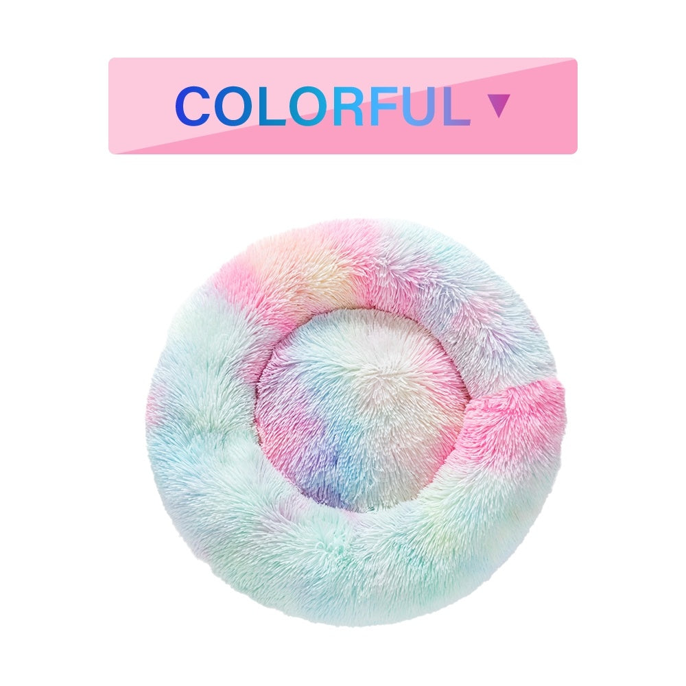 Fluffy Donut Dog -Cats Bed  -Warm ,Soft ,Long Plush ,Pet Cushion - Washable Pet Sofa