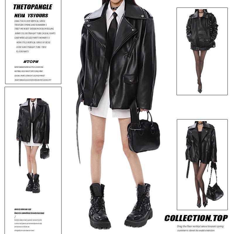 Leather Coat -Loose Motorcycle Jacket