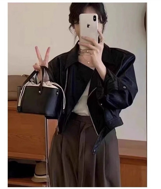 Women's Long-sleeved Leather Coat Jacket