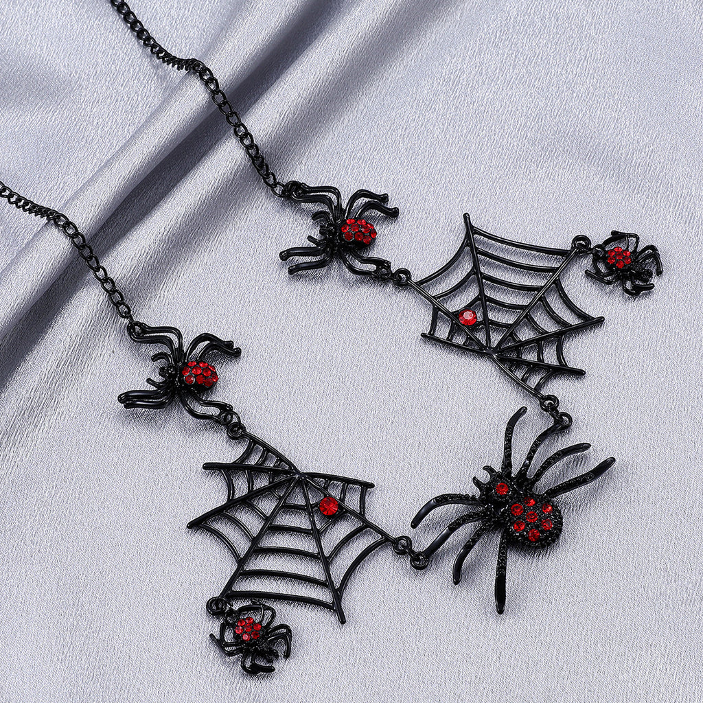 Halloween Spider And Spider Web Necklace -Fashion Jewelry Accessories