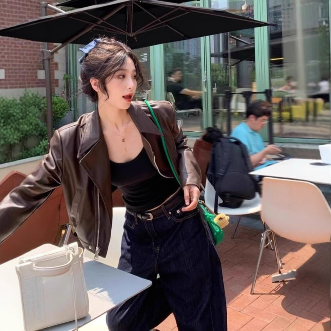 Women's Long-sleeved Leather Coat Jacket