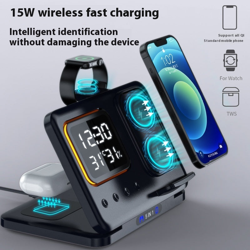 Wireless Chargers Stand /5 In1 /LED Digital /Alarm Clock /Fast Charging /Dock Station