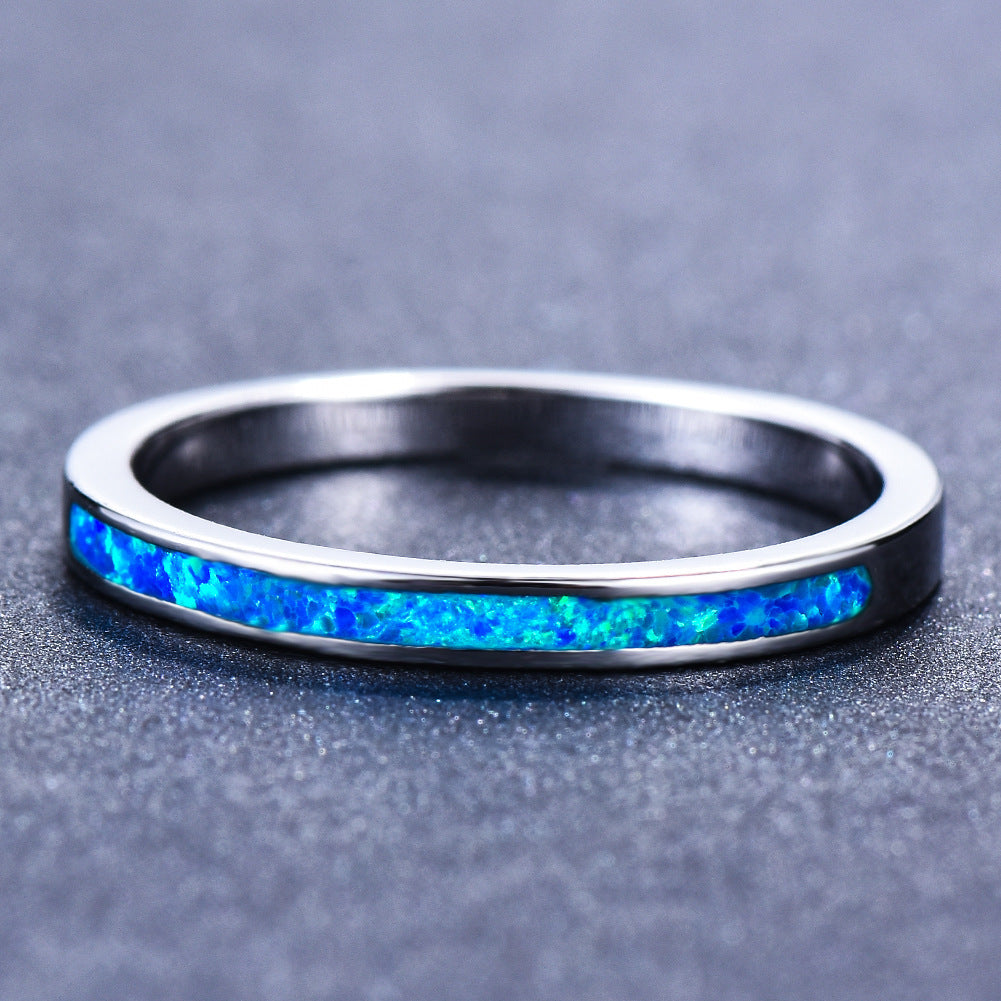 Platinum Blue Opal Ring Female Temperamental,