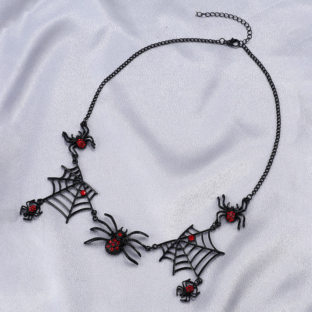 Halloween Spider And Spider Web Necklace -Fashion Jewelry Accessories