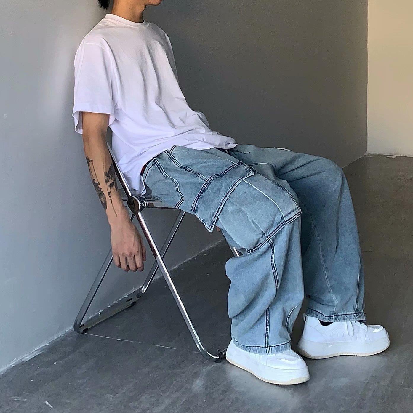 Retro Large Loose Pockets Cargo Jeans