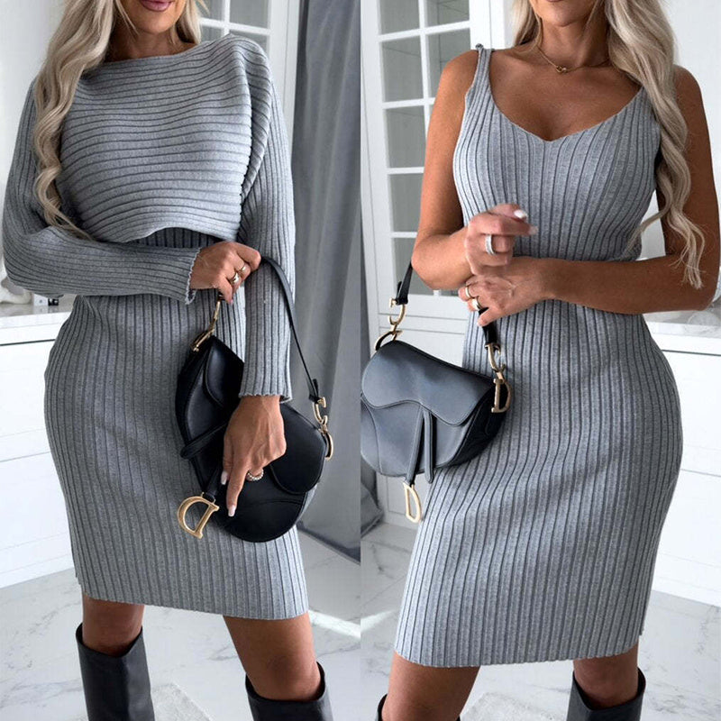 Comfy 2pcs Suit Women's Solid Stripe Long-sleeved