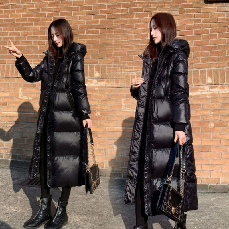 Black Down Feather Cotton Clothing Long Glossy