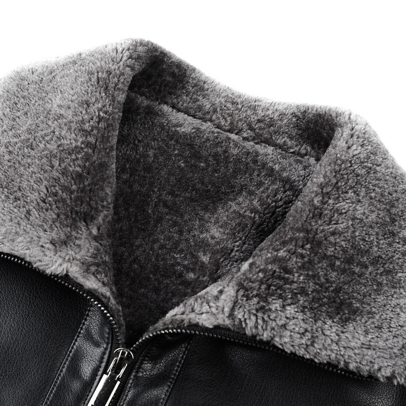 Suede Winter One-piece Fur Men's Sheep Lapel  Coat